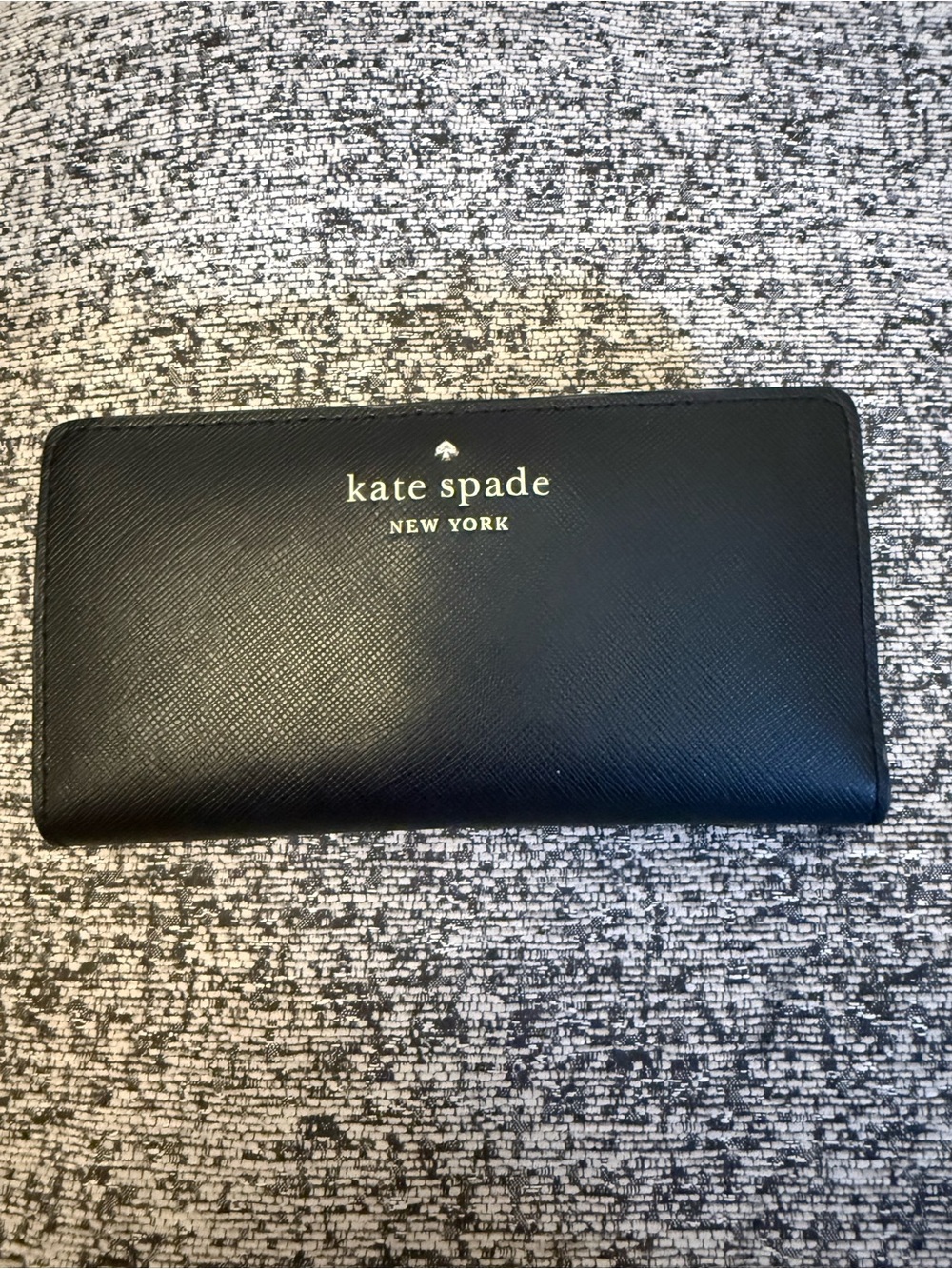 kate spade Black Saffiano Continental Zip Wallet with Gold Logo